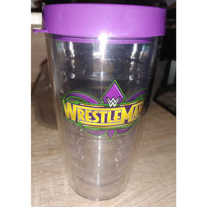 NEW WWE WrestleMania 34 2018 Purple 16 Oz. Tumbler Cup BPA Free VERY RARE